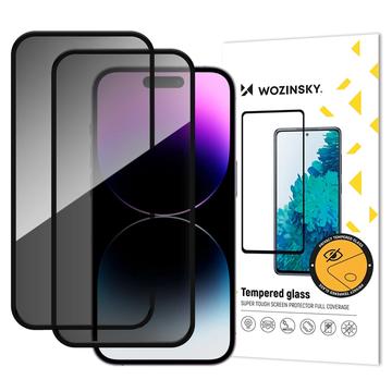 iPhone 17/16 Pro Wozinsky Super Taai Privacy Gehard Glas - 9H, 2 stuks. - Zwarte rand