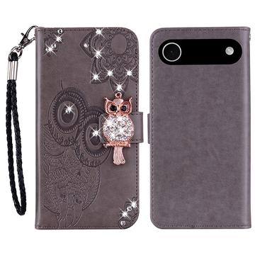 iPhone Air Uil Strass Portemonnee Hoesje - Grijs