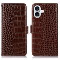 iPhone 17 Crocodile Series Wallet Leren Hoesje met RFID - Bruin