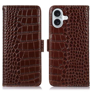 iPhone 17 Crocodile Series Wallet Leren Hoesje met RFID - Bruin