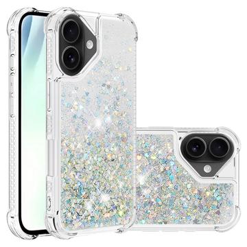 iPhone 17 Glitter Quicksand TPU Hoesje - Zilveren Harten