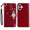 iPhone 17 Uil Strass Portemonnee Hoesje - Rood