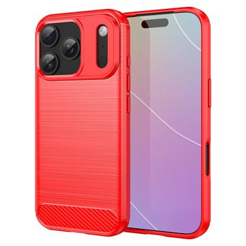 iPhone 17 Pro Geborsteld TPU Hoesje - Koolstofvezel - Rood