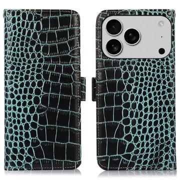 iPhone 17 Pro Crocodile Series Wallet Leren Hoesje met RFID - Groen
