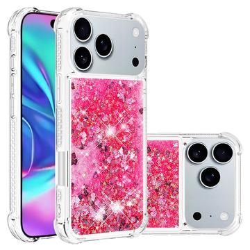 iPhone 17 Pro Glitter Quicksand TPU Hoesje - Roze Harten