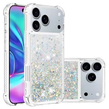 iPhone 17 Pro Glitter Quicksand TPU hoesje - Zilveren hartjes