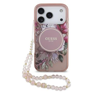 iPhone 17 Pro Guess IML Flowers hoesje met parelband