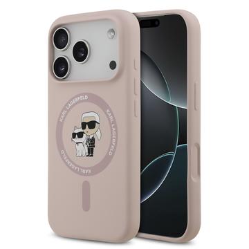 iPhone 17 Pro Karl Lagerfeld Karl and Choupette Vloeibaar Siliconen MagSafe Hoesje - Roze