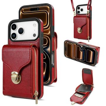iPhone 17 Pro Max alles-in-één hoesje met portemonnee en riem - Rood