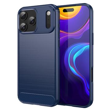 iPhone 17 Pro Max Geborsteld TPU Hoesje - Koolstofvezel - Blauw