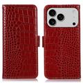 iPhone 17 Pro Max Crocodile Series Wallet Leren Hoesje met RFID - Rood