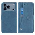 iPhone 17 Pro Max Elegant Retro Portemonnee Hoesje met Roterende Kaarthouder - Blauw