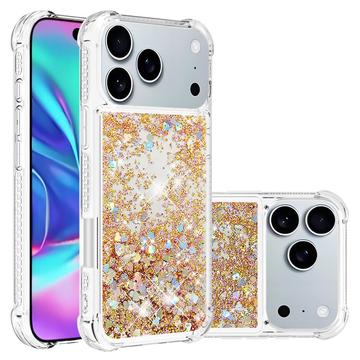 iPhone 17 Pro Max Glitter Quicksand TPU hoesje - Gouden harten