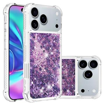 iPhone 17 Pro Max Glitter Quicksand TPU hoesje - Paarse harten