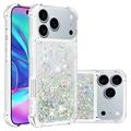 iPhone 17 Pro Max Glitter Quicksand TPU Hoesje - Zilveren Harten