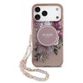 iPhone 17 Pro Max Guess IML Flowers Hoesje met Parelrand - Roze