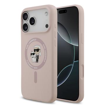 iPhone 17 Pro Max Karl Lagerfeld Karl and Choupette Vloeibaar Siliconen MagSafe Hoesje - Roze