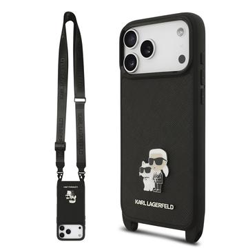 iPhone 17 Pro Max Karl Lagerfeld Saffiano Crossbody Metal Karl & Choupette Hoesje - Zwart