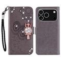 iPhone 17 Pro Max Uil Strass Portemonnee Hoesje - Grijs
