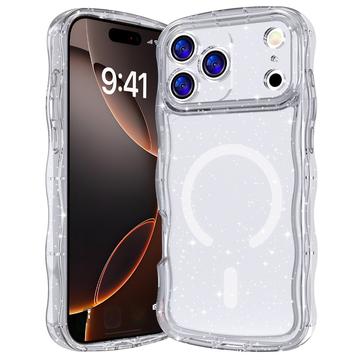 iPhone 17 Pro Max Wave-Edge Laser Glitter MagSafe hoesje - Doorzichtig