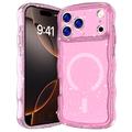 iPhone 17 Pro Max Wave-Edge Laser Glitter MagSafe hoesje - Doorschijnend Roze