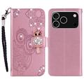 iPhone 17 Pro Uil Strass Portemonnee Hoesje - Roségoud