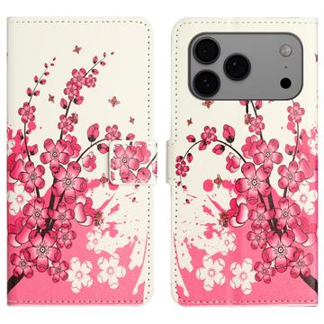 iPhone 17 Pro Style Series Portemonnee Hoesje - Roze Bloemen