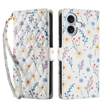 iPhone 17 Ruitvormige Bloemen Portemonnee Hoesje