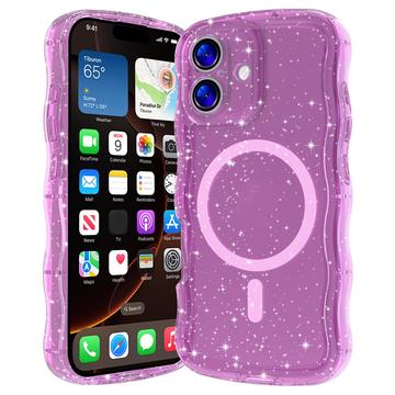 iPhone 17 Wave-Edge Laser Glitter MagSafe hoesje - Doorschijnend Roze