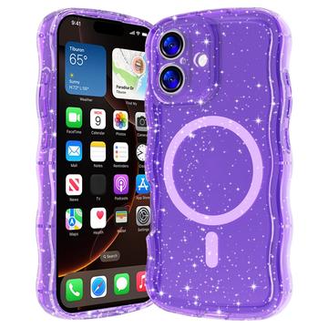 iPhone 17 Wave-Edge Laser Glitter MagSafe hoesje - Doorschijnend Paars