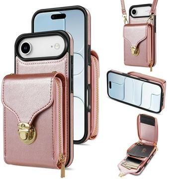 iPhone Air alles-in-één hoesje met portemonnee en riem - Roségoud