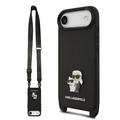 iPhone Air Karl Lagerfeld Saffiano Crossbody Metal Karl & Choupette Hoesje - Zwart