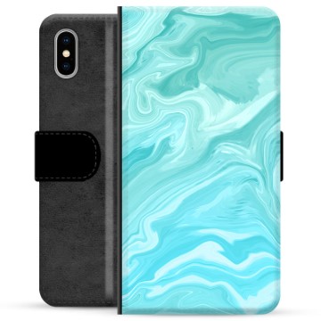 iPhone X / iPhone XS Premium Wallet Case - Blauw Marmer