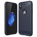 iPhone X / iPhone XS Geborsteld TPU Cover - Koolstofvezel - Donkerblauw