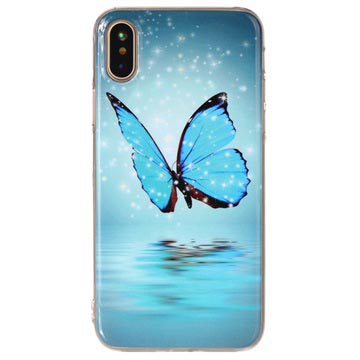 iPhone X / iPhone XS Glow in the Dark Siliconen Hoesje - Blauw Vlinder