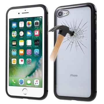 iPhone 7 / iPhone 8  Magnetisch Cover met Gehard Glas Achterkant - Zwart