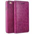 iPhone 6 / 6S Qialino Wallet Leren Hoesje - Krokodillenhuid - Hot Pink