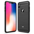 Saii Geborsteld iPhone XS Max TPU Case - Koolstofvezel - Zwart