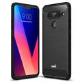Saii Geborsteld LG V40 ThinQ TPU Case - Koolstofvezel - Zwart