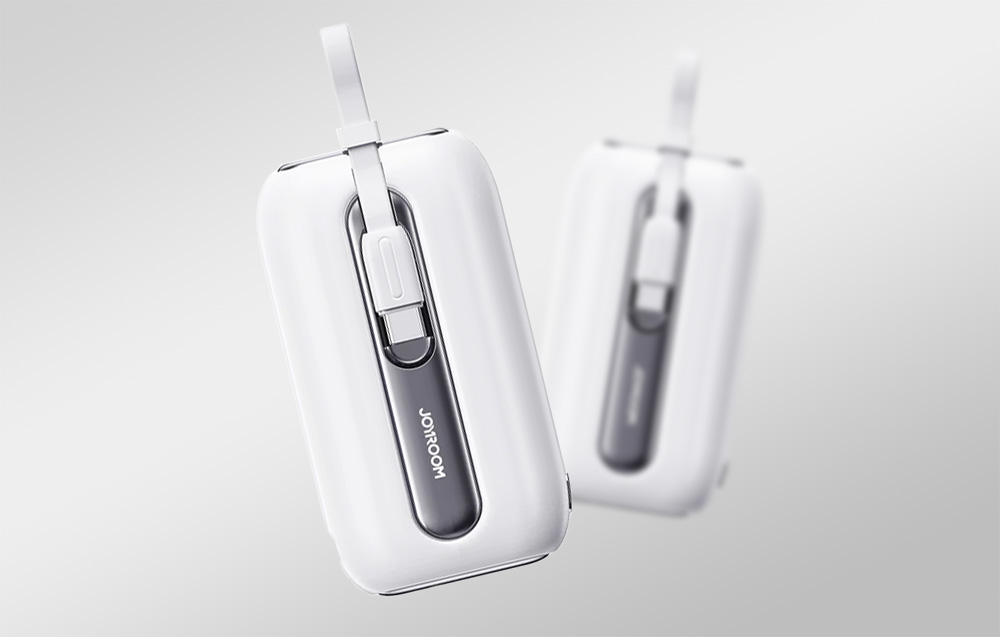 Joyroom JR-L012 kleurrijke 10000mAh Power Bank - USB-C & Lightning kabel, 22.5W - Wit