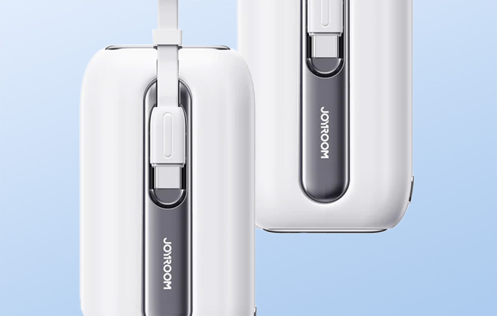 Joyroom JR-L012 kleurrijke 10000mAh Power Bank - USB-C & Lightning kabel, 22.5W - Wit