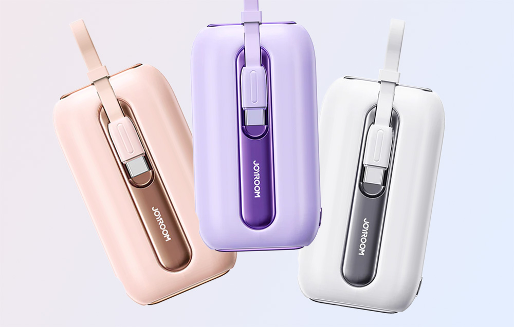 Joyroom JR-L012 kleurrijke 10000mAh Power Bank - USB-C & Lightning kabel, 22.5W - Wit