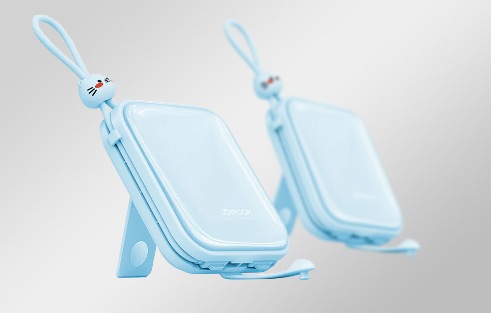 Joyroom JR-L009 Cutie Power Bank 10000mAh met USB-C & Lightning-kabels - 12W - Blauw