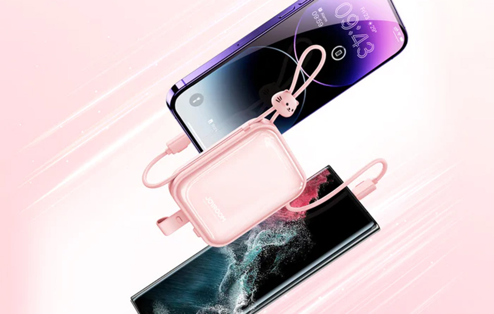Joyroom JR-L009 Cutie Power Bank 10000mAh met USB-C & Lightning-kabels - 12W - Blauw