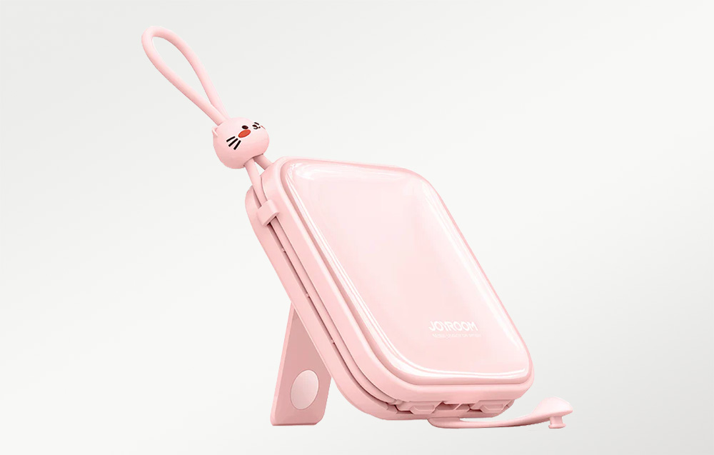 Joyroom JR-L009 Cutie Power Bank 10000mAh met USB-C & Lightning-kabels - 12W - Roze