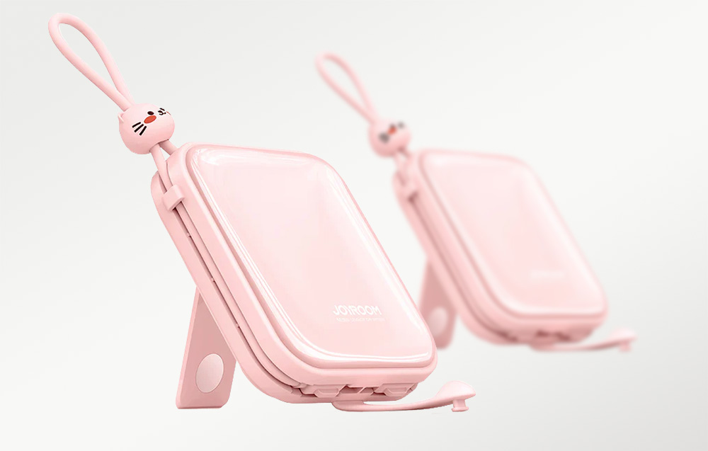 Joyroom JR-L009 Cutie Power Bank 10000mAh met USB-C & Lightning-kabels - 12W - Roze