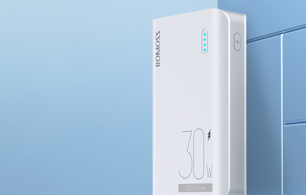 Romoss Sense 4S Pro 10000mAh/30W Power Bank - 2xUSB-A, USB-C - Wit
