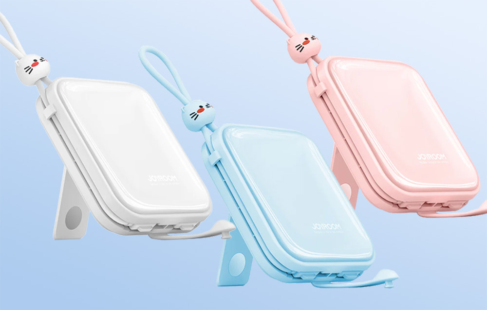 Joyroom JR-L009 Cutie Power Bank 10000mAh met USB-C & Lightning-kabels - 12W - Wit