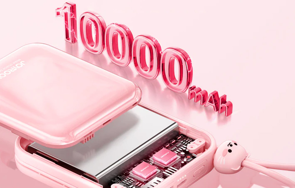 Joyroom JR-L008 Cutie Power Bank 10000mAh w. USB-C & Lightning-kabels - 22.5W - Wit
