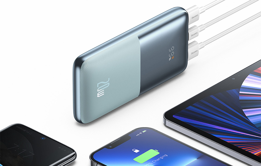 Baseus Bipow Pro Digital Display Fast Charge Power Bank 10000mAh/20W - 2xUSB, USB-C - Blauw